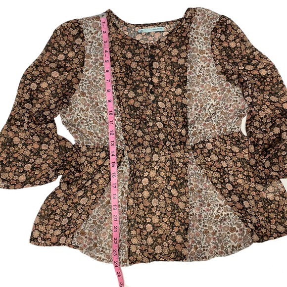 Maurice’s Vintage Boho Style Sheer Floral Blouse 3/4 Bell Sleeve Elastic Waist M - Picture 11 of 11